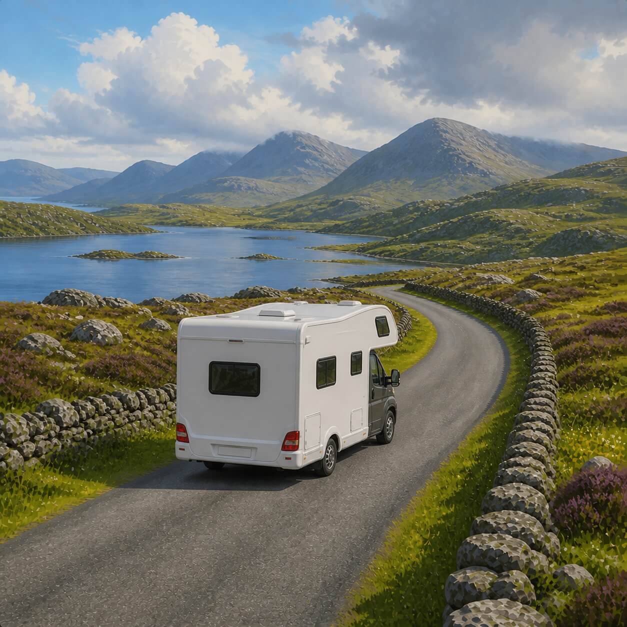 Camper su una strada panoramica nel Connemara, in Irlanda.